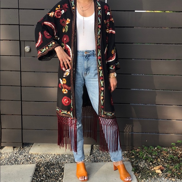 Zara Jackets & Blazers - ZARA Woman Embroidered Kimono with fringe detail.